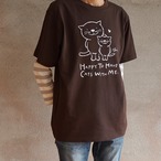 にゃんきーとすＴシャツ「ねこがいてよかった」ダークチョコレート×ライトグレー