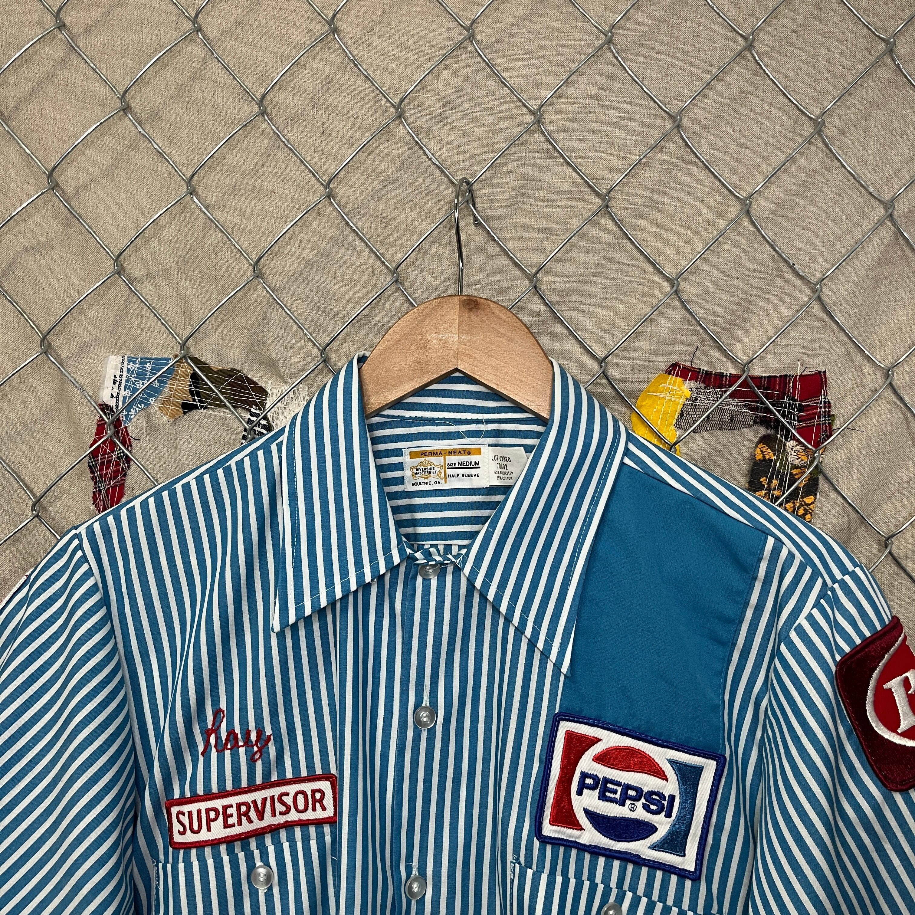 RIVERSIDE MASTERBILT ワークシャツ メンズM相当 ストライプ柄 ペプシ