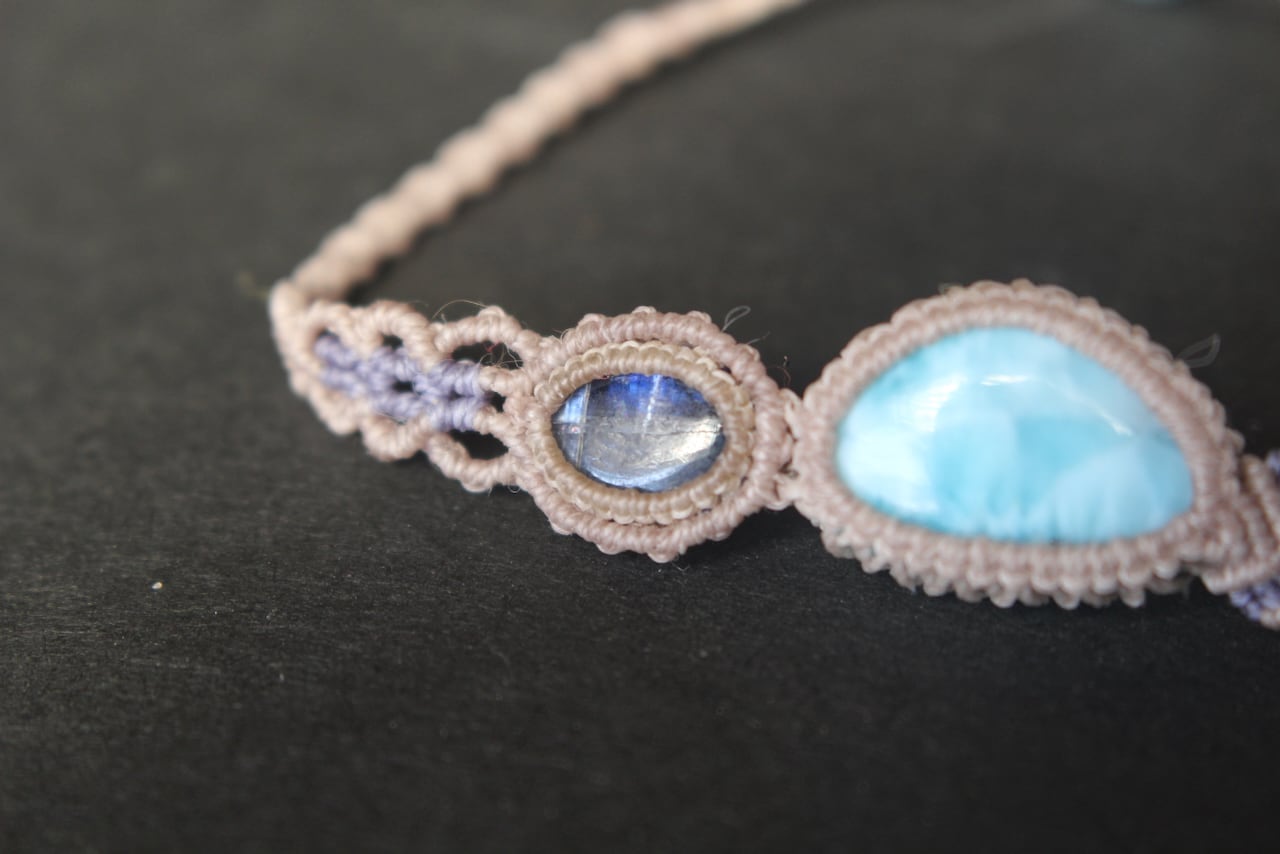 Larimar & Kyanite micro macrame  bracelet