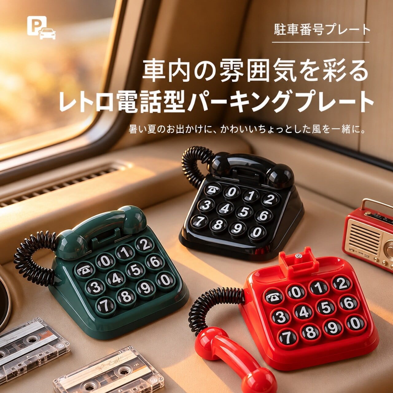 NY 1046 . レトロ電話機型 駐車番号プレート｜一時駐車用 電話番号表示
