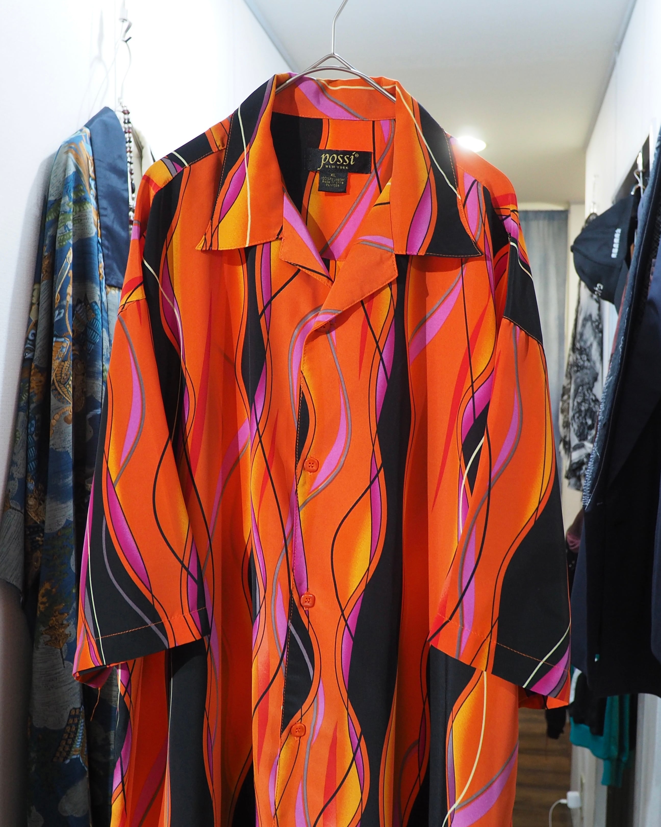 ” 畝り ” Undulation all Over pattern vintage Drape loose Open collar Shirt