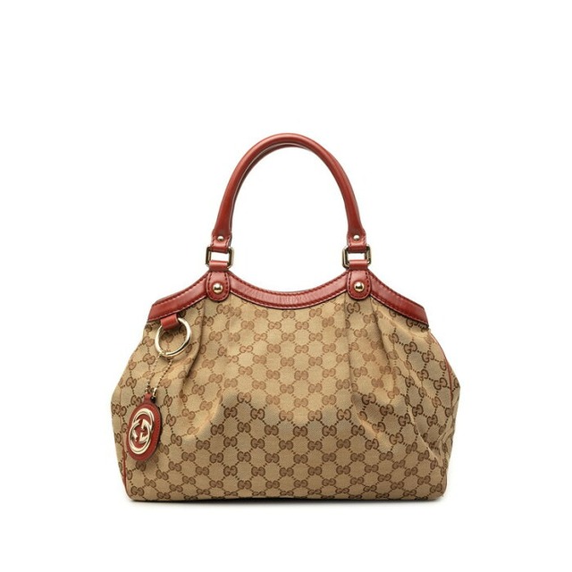 グッチ GGキャンバス ハンドバッグ トートバッグ 211944 ベージュ ブラウン キャンバス レザー レディース GUCCI 【中古】