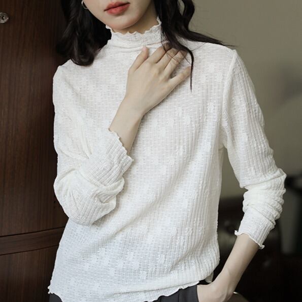 リブ ハイネック長袖シャツ 00120