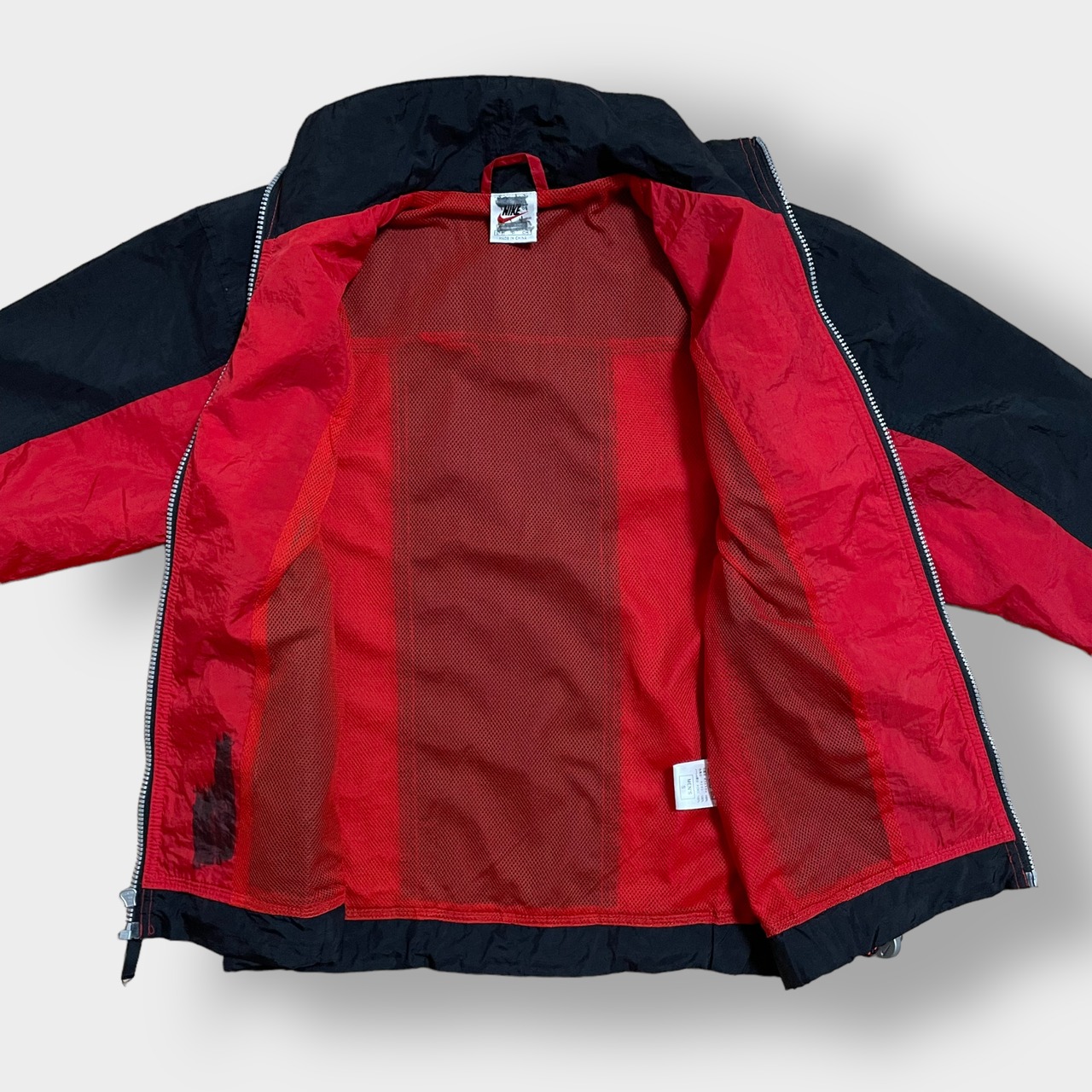 NIKE 90s 白タグ ナイロンジャケット ジャンパー フルジップ バイカラー バックロゴ ビッグロゴ スウッシュ ビンテージ ナイキ S US古着