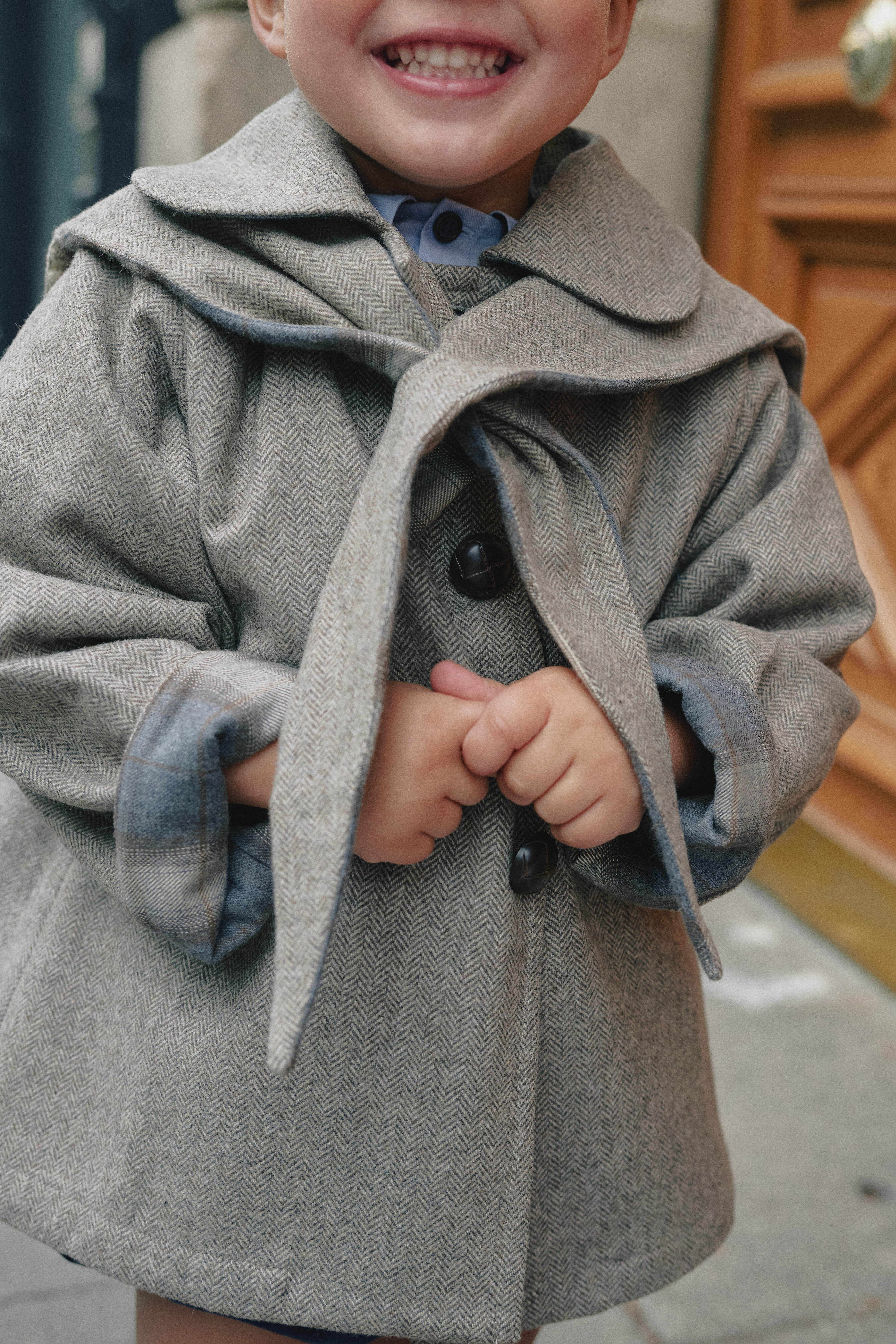 【予約/送料無料】18m-4y / Coat VOLTAIRE- wool chevron stone / Maison Marelle