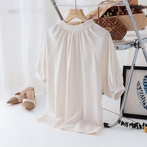 ランタンスリーブ斜めボタン半袖シャツ A00566