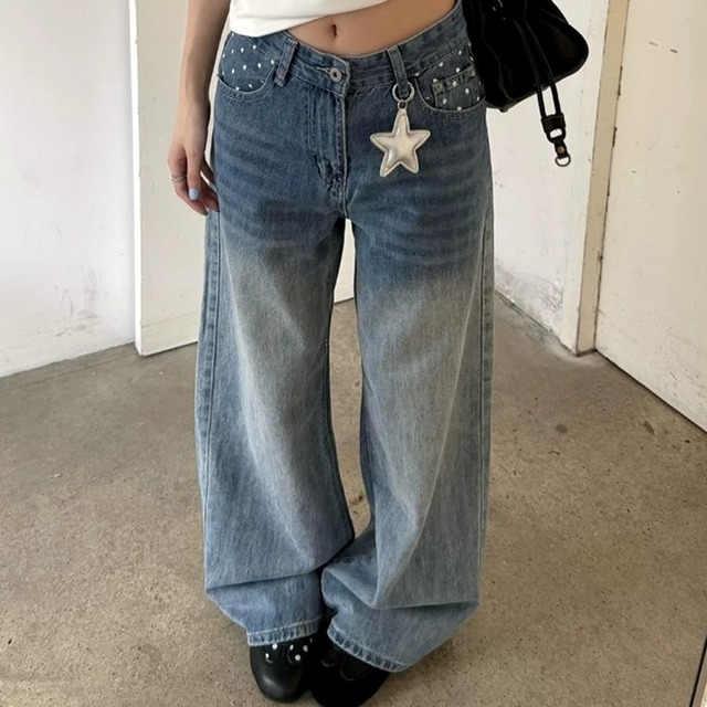スターパターンシンチバックルーズフォルムデニムパンツ 1col   R02281