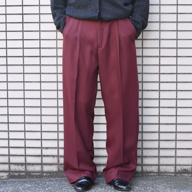 MONTIQUE herringbone 2tuck wide color slacks wine red