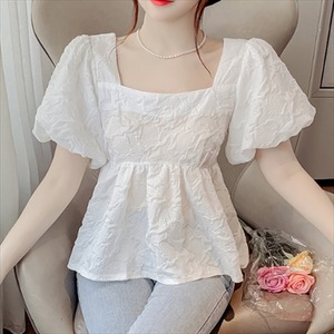 【送料無料】 トップス ブラウス 袖あり 半袖 ランタンスリーブ バルーンスリーブ パフスリーブ ラウンドネック Aライン フレア プルオーバー かわいい 大人可愛い 大人女子 こなれ感 シンプル カジュアル 大人 上品 おしゃれ お洒落 ラフ コンサバ フェミニン ガーリー 夏 20代 30代 40代 レディース 女性用 ママ ママ服 ママファッション デート お出かけ お茶会 女子会 休日 演奏会 授業参観 着回し プチプライス デイリーユース 普段使い 韓国 ファッション 定番アイテム 着痩せ