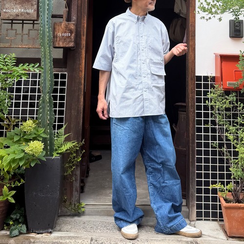 ASEEDONCLOUD/アシードンクラウド　shokuonshitsu workshirt /ショクオンシツワークシャツ shokuonshitsu stripe  #251601 Light Blue