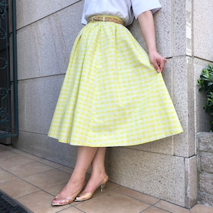 vintage light green check skirt with big pocket