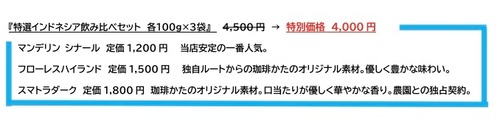 珈琲豆福袋「特選インドネシア飲み比べセット　各100g×3袋」