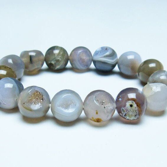 アゲート 笑口ブレスレット 14mm 一点物 メール便可 [M便 1/10] 111-39598