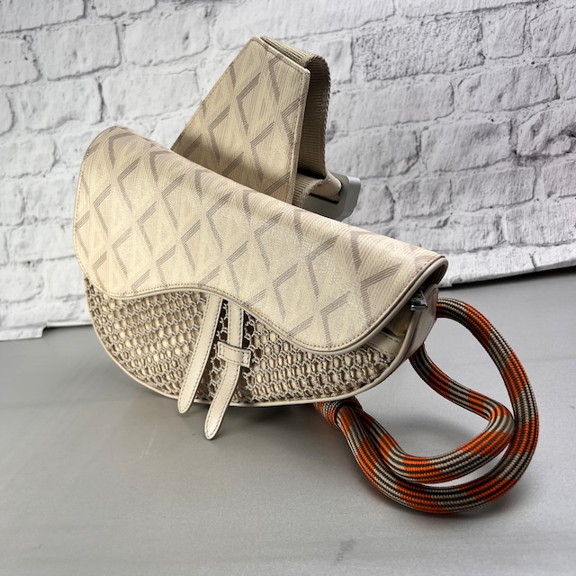 DIOR ディオール CDダイヤモンド コーティングキャンバス ショルダーバッグ 白 A-13628