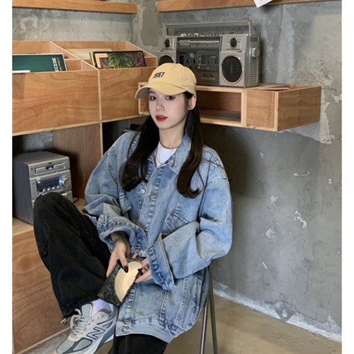 長袖デニムジャケット 春服秋服 ミドル丈 ルーズシルエット レディースジャケット 長袖 大きいサイズ おしゃれ 個性的 羽織 カジュアル Gジャン レディースアウター 体型カバー ゆったり ジャケット