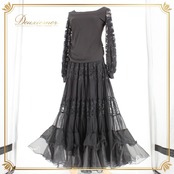 社交ダンス 衣装 スタンダード 上下セット ツーピース レッスンウェア パーティ衣装 ICHIOKU イチオク 黒 花柄 レース 長袖 フォーマル フォーマルウェア ワンピース 謝恩会 スカート 体型カバー おしゃれ おすすめ 可愛い パーティー ドレス ステージ衣装 クロスバック 伸縮性あり レディース スタイルアップ 高級感 着こなし 繊細なデザイン ブラック系