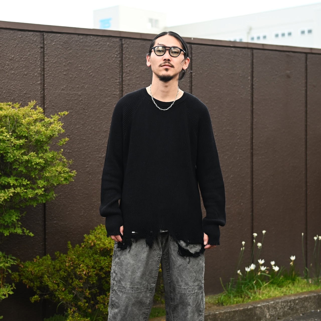 Leh(レー)GANKO別注×damage waffle L/S sweater コーディネート