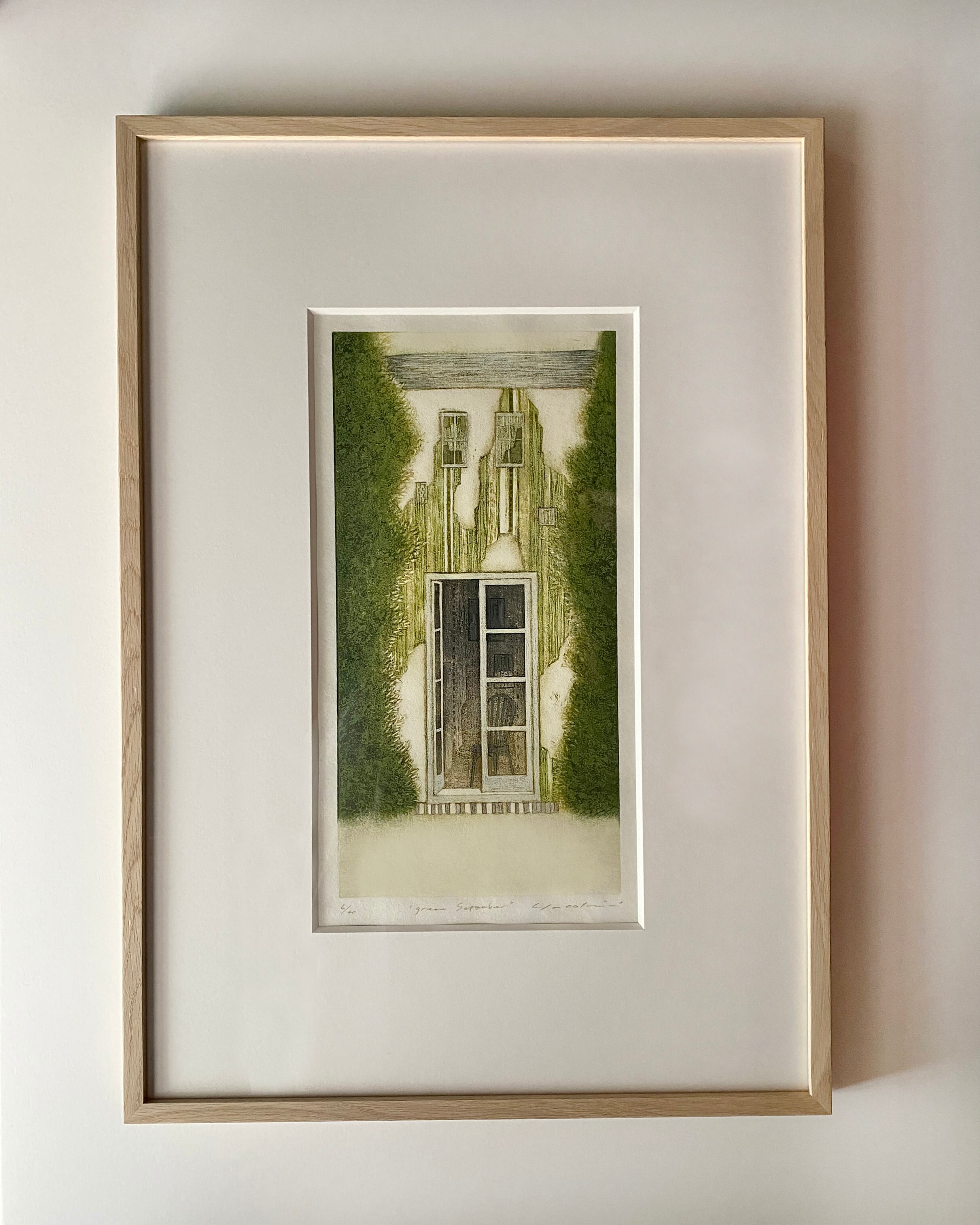岩切裕子 IWAKIRI Yuko「green September」woodcut print, with frame