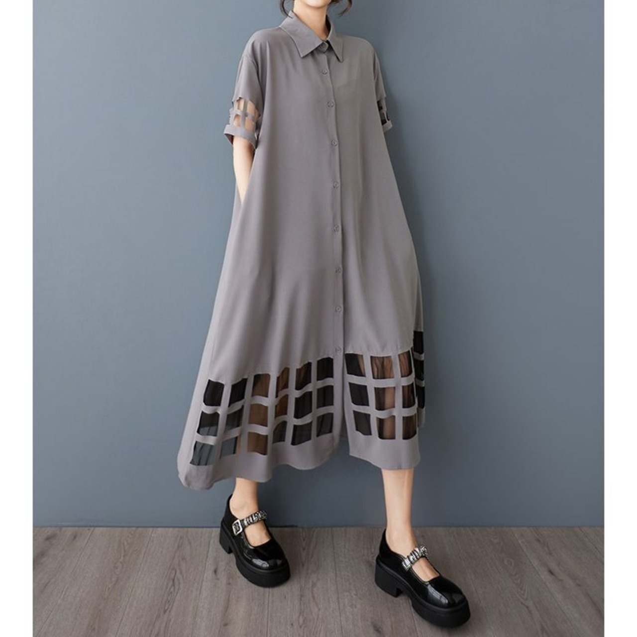 スクエアカットヘム シャツワンピース  30118