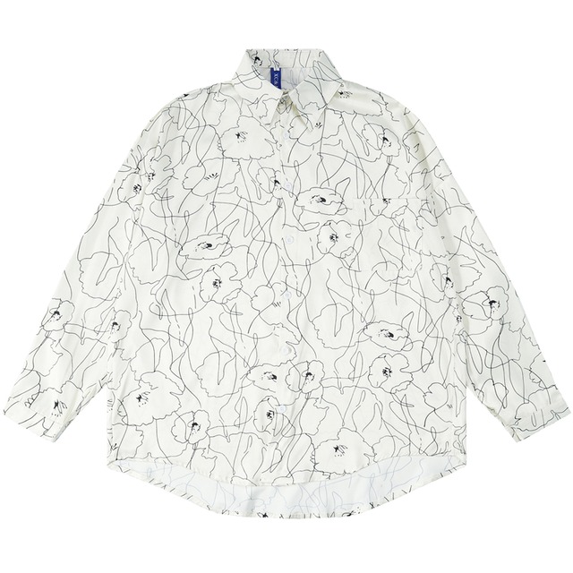【韓国通販 dgo】ユニセックス フルプリント ホワイト シャツ(M3460）センス溢れるファッションitem