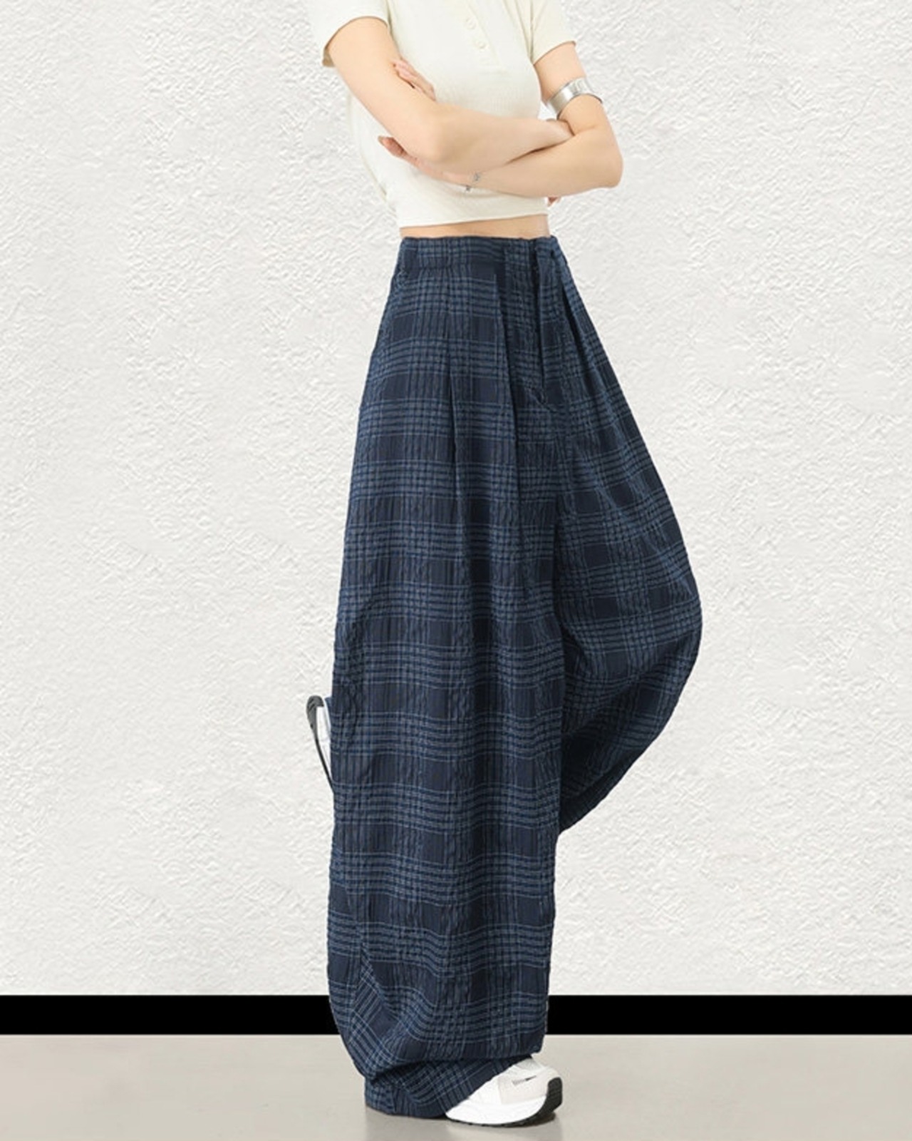 チェック柄ギャザーワイドパンツ A1052 - 18