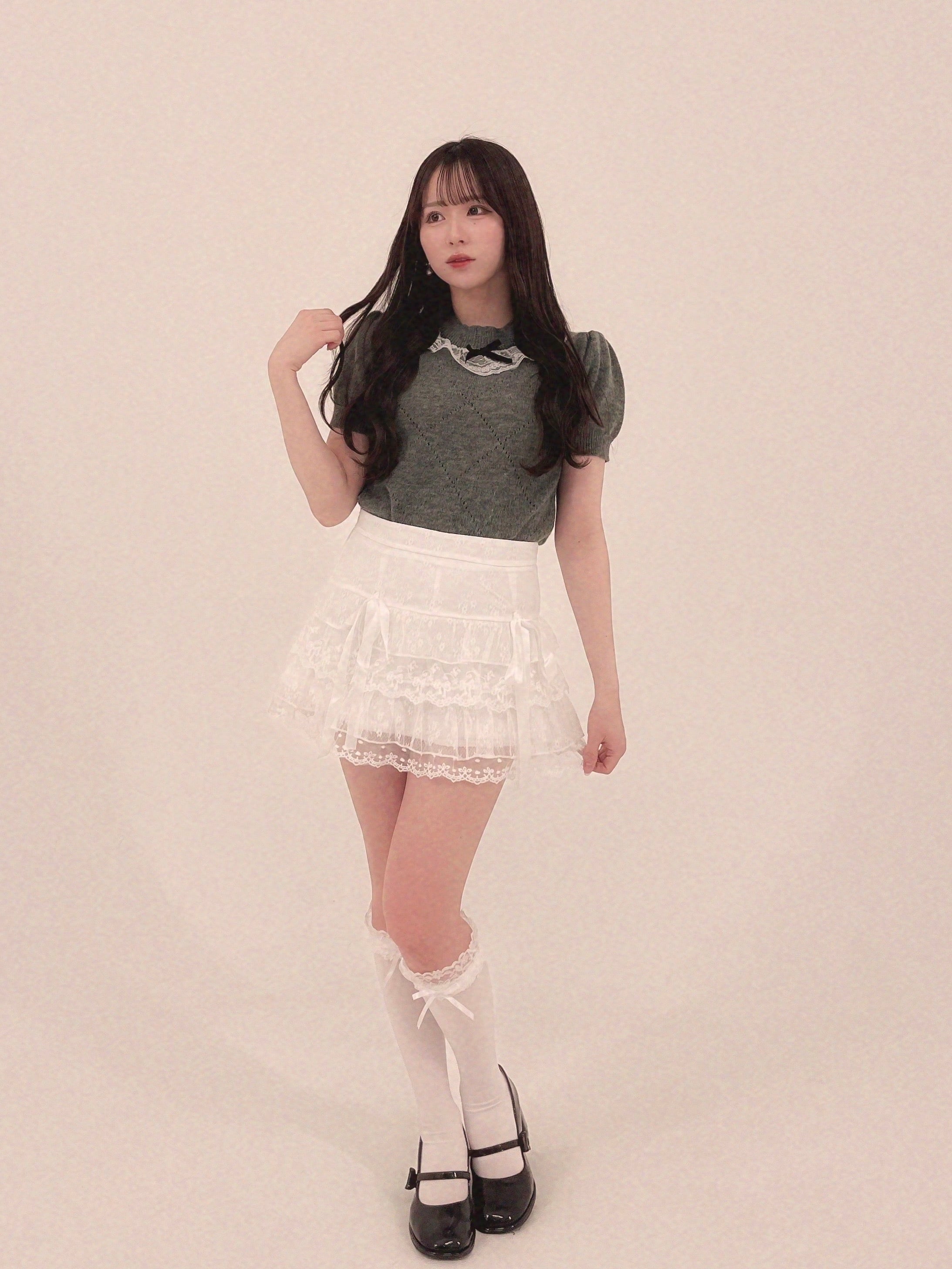 【LAST1】double ribbon lace skirt