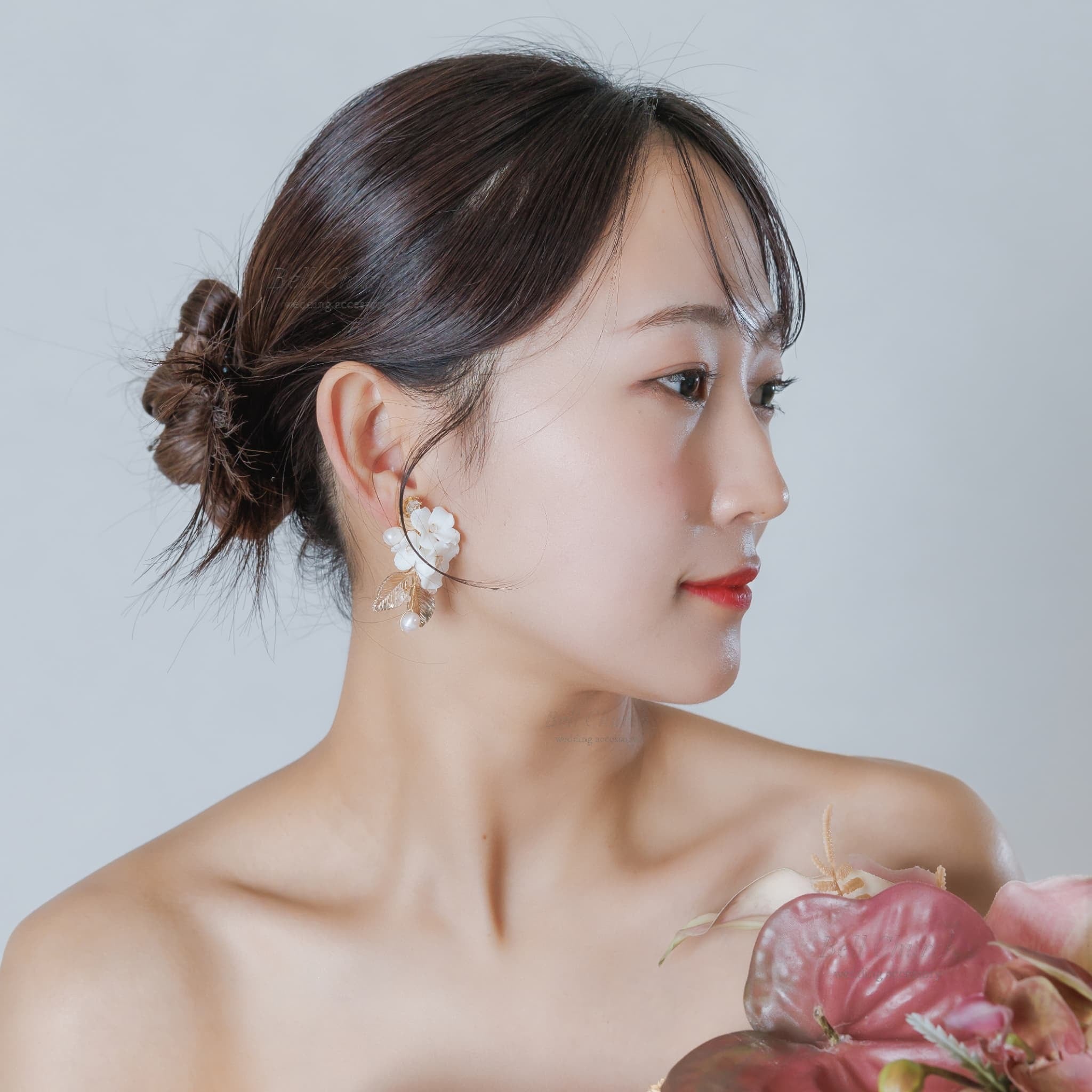 ウエディングピアス イヤリング｜パール ビーズ ｜フラワー お花