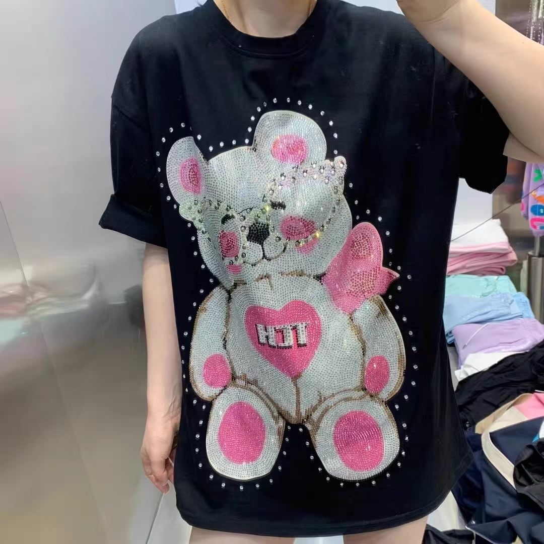 Tシャツ パール ラインストーン デコレーション 緑 ブラウス