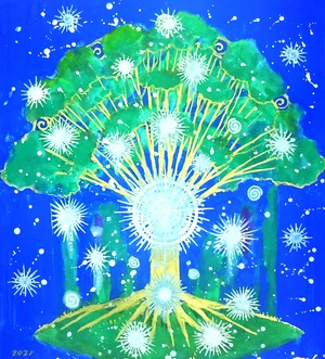 花祭り　森の聖木　2021年（348w×424h）Flower festival, forest sacred tree