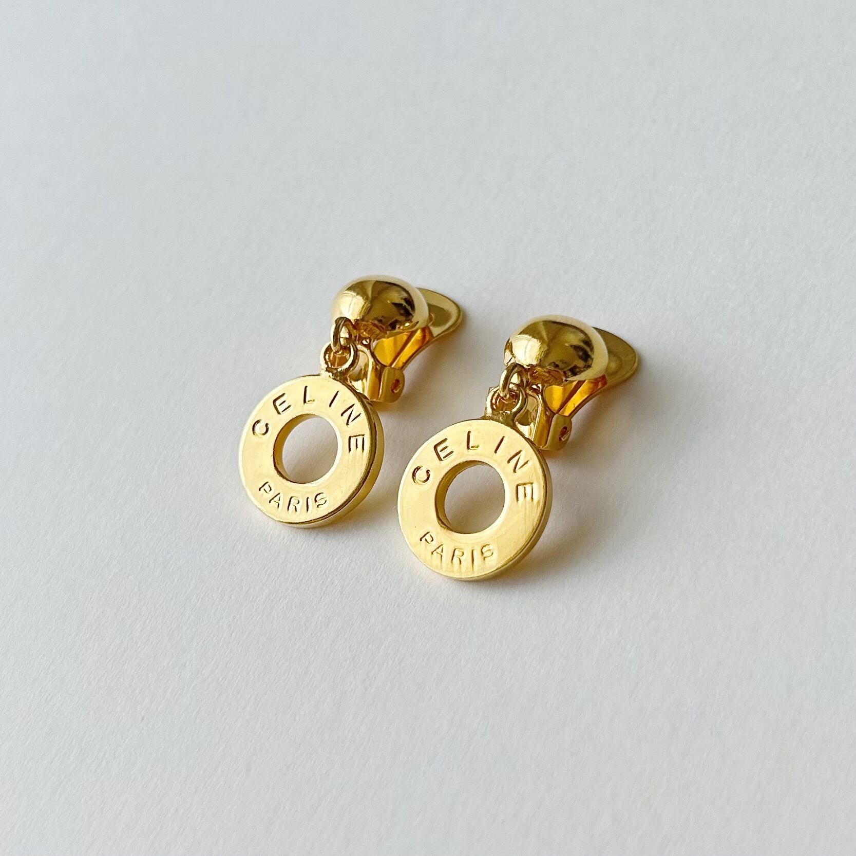CE7103】CELINE swing circle logo earrings/セリーヌ/イヤリング