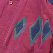 Argyle switching designsilk blouson