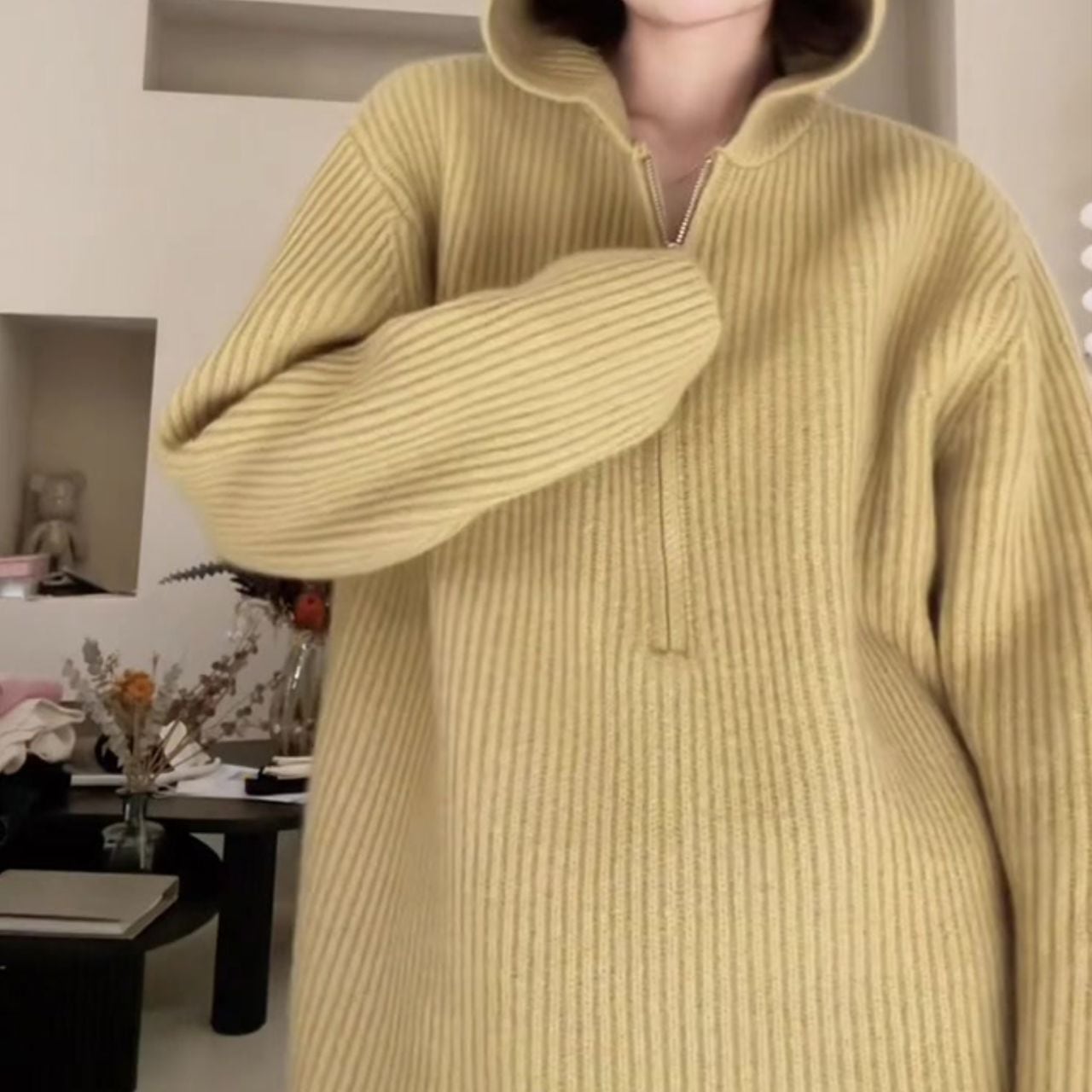 ジップアップ ふんわりニットフーディ Ln00431