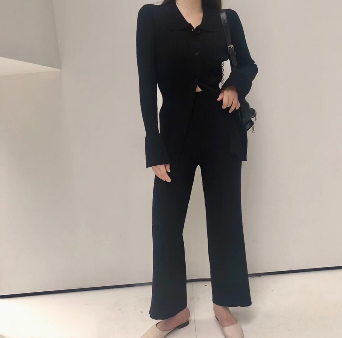 襟付きリブニット ストレーパンツセットアップ　AJ1050-D001
