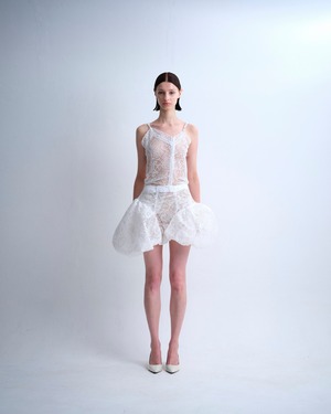 asymmetric balloon skirt lace - WHITE