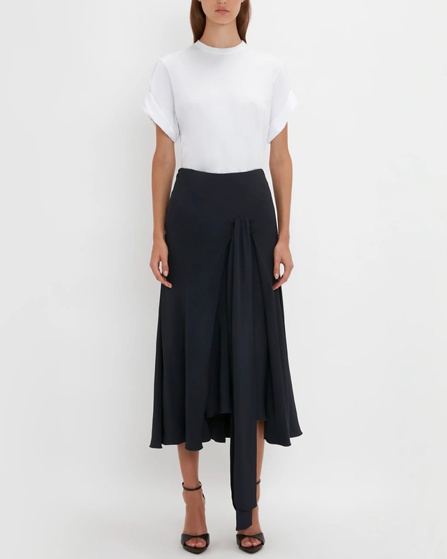 【Victoria Beckham】Asymmetric Tie Detail Skirt In Frost