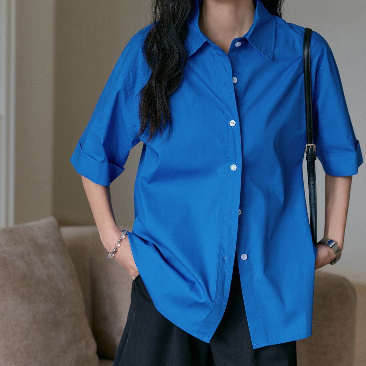 オーバーサイズハーフスリーブカラーシャツ 3612