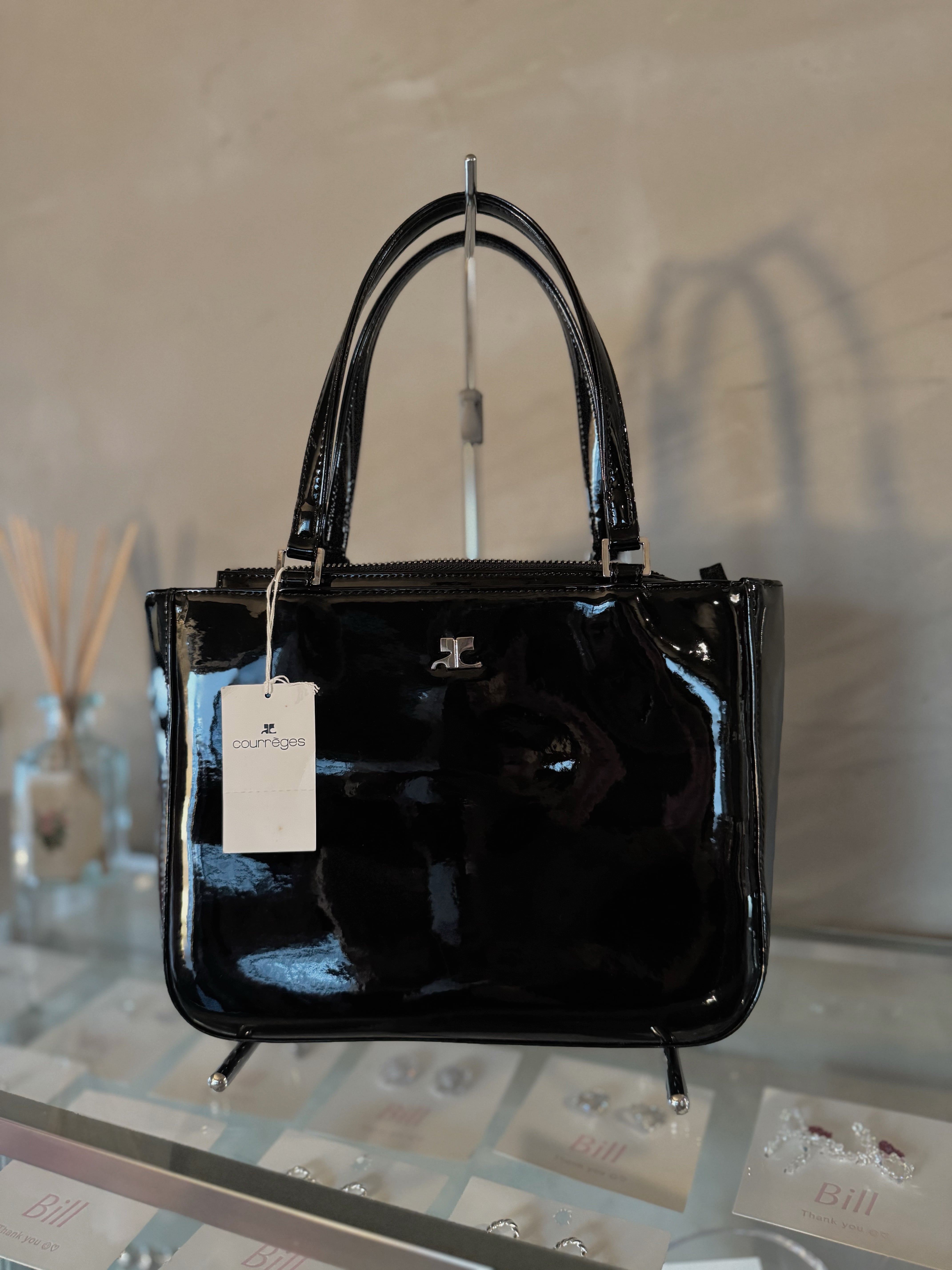 Courrèges silver logo enamel black special bag(dead stock)