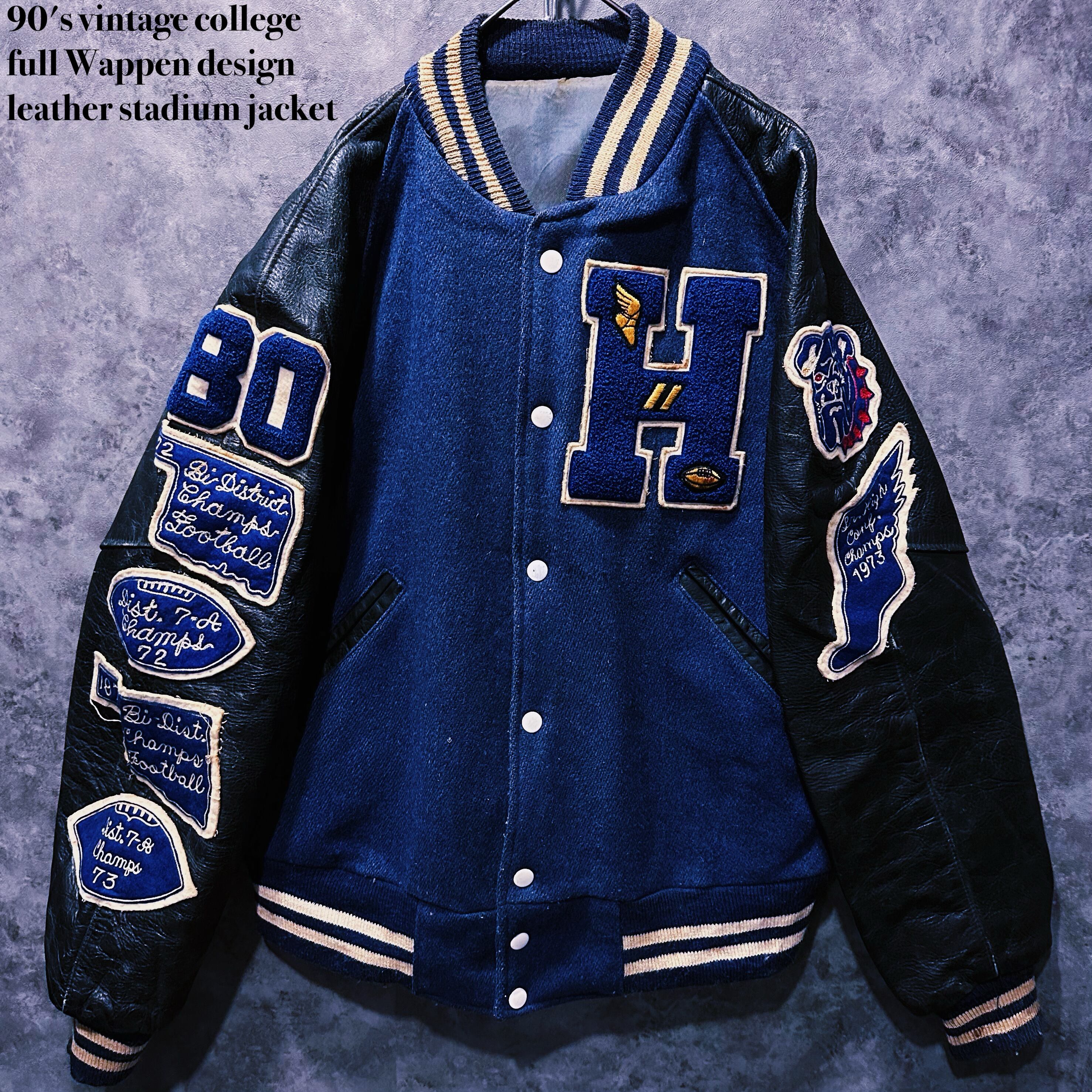 【doppio】90's vintage college full Wappen design leather stadium jacket