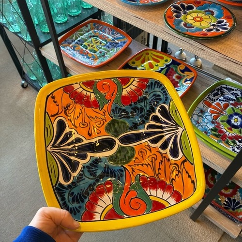 Mexico Guanajuato Ware Square plate 4type メキシコ　グアナファト焼　四角皿　全4種　スクエアプレート　大皿　中皿　オレンジ　グリーン　ネイビー