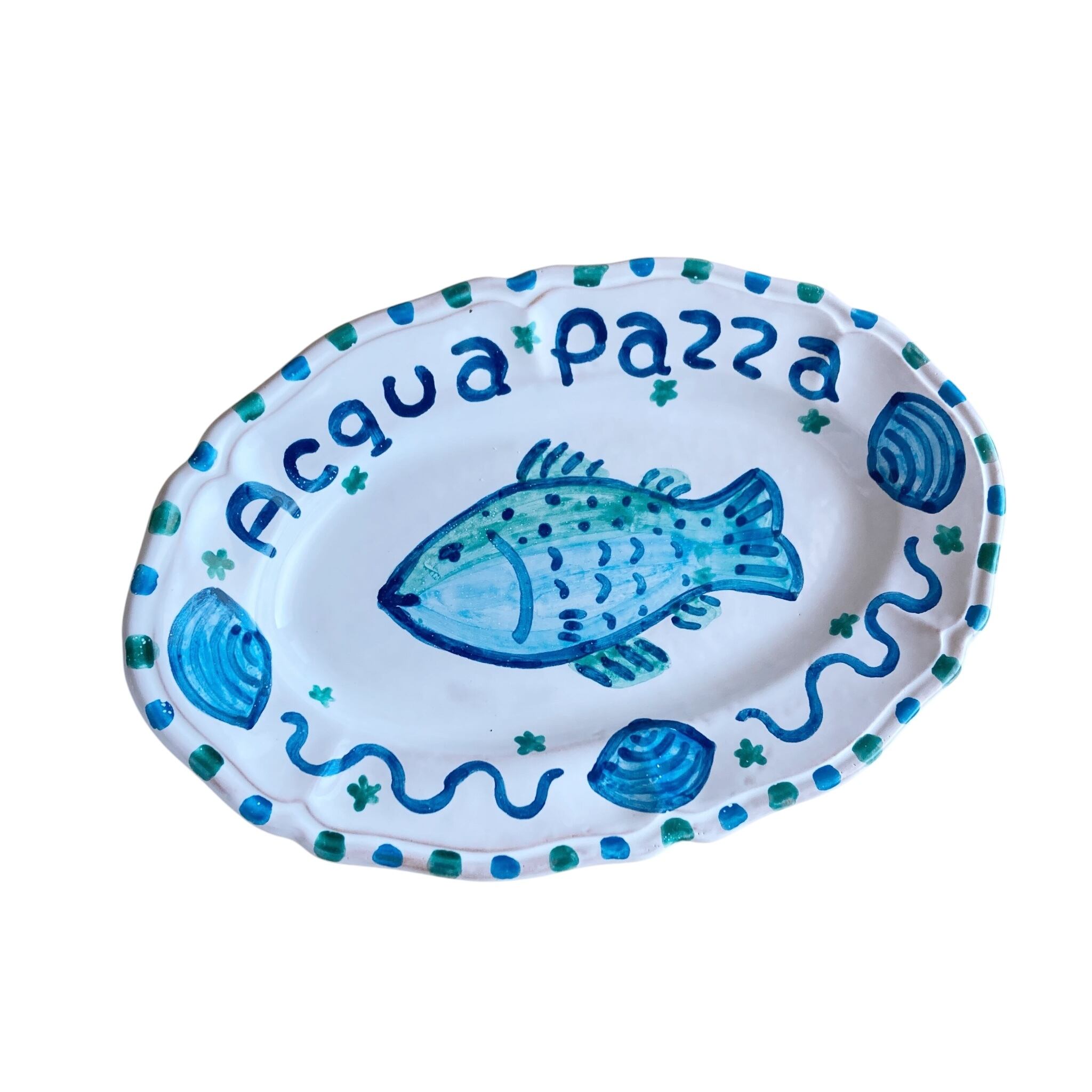 手描き陶器皿 魚と貝のデザイン イタリア製 輸入雑貨 シチリア 陶器 絵皿 壁飾り 壁掛け 手描き 魚