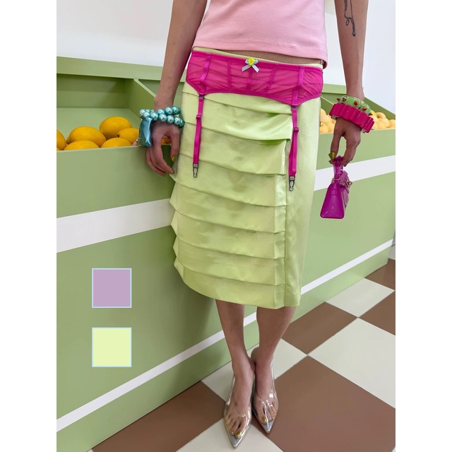 [nit alcove] satin silk pleated half skirt
