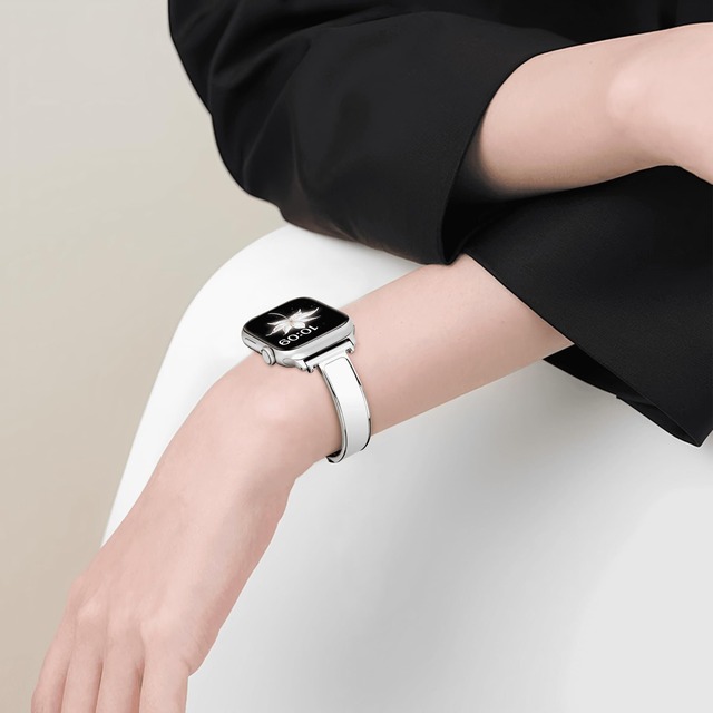 Bokoios おしゃれバングルバンド互换アップルウォッチ バンドレディース 46mm 45mm 44mm 42mm 49mm対応 かわいいスリムコンパチブルApple Watch バンド メタルアップルウォッチ ベルト 互换Apple Watch ベルト 調整簡単互换AppleWatch バンド iWatch Series 10 SE 9 8 7 6 5 4 3 Ultra-シルバー/ホワイト