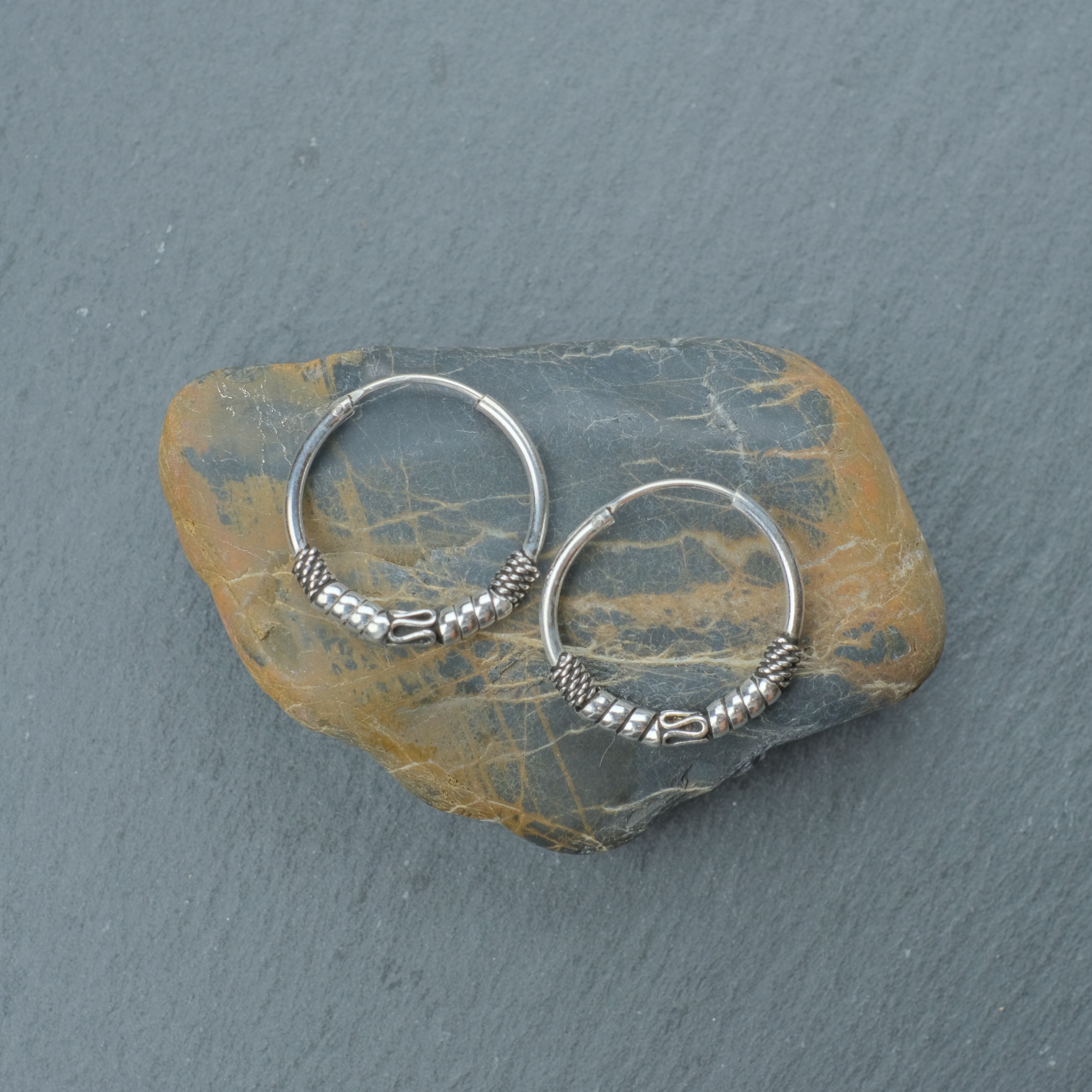 シルバー925 Silver トライバルデザインフープピアス/20mm/両耳