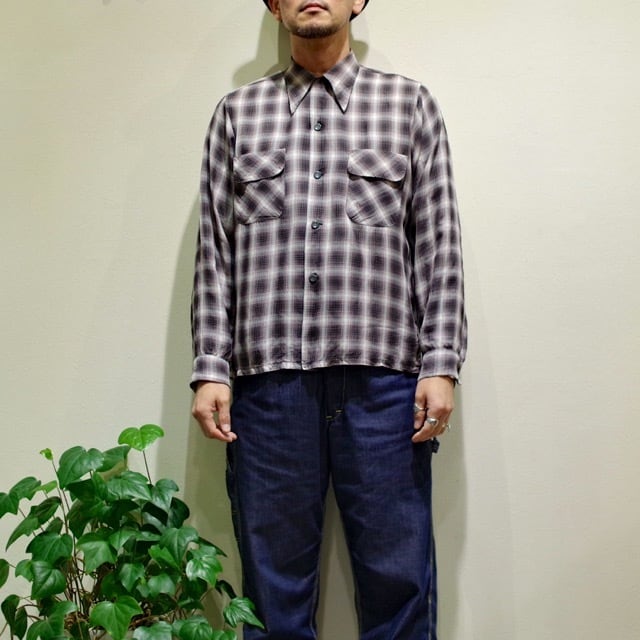 1940s ”SPORTWEAR” Shadow Check Rayon Shirt / Ombre 40年代