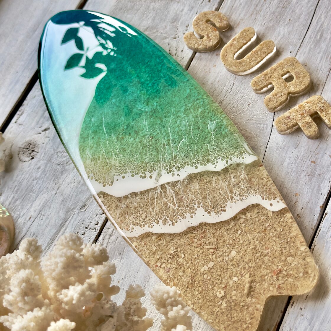 海のサーフボード型アート スタンド付き（Ocean surf art）波アート/海