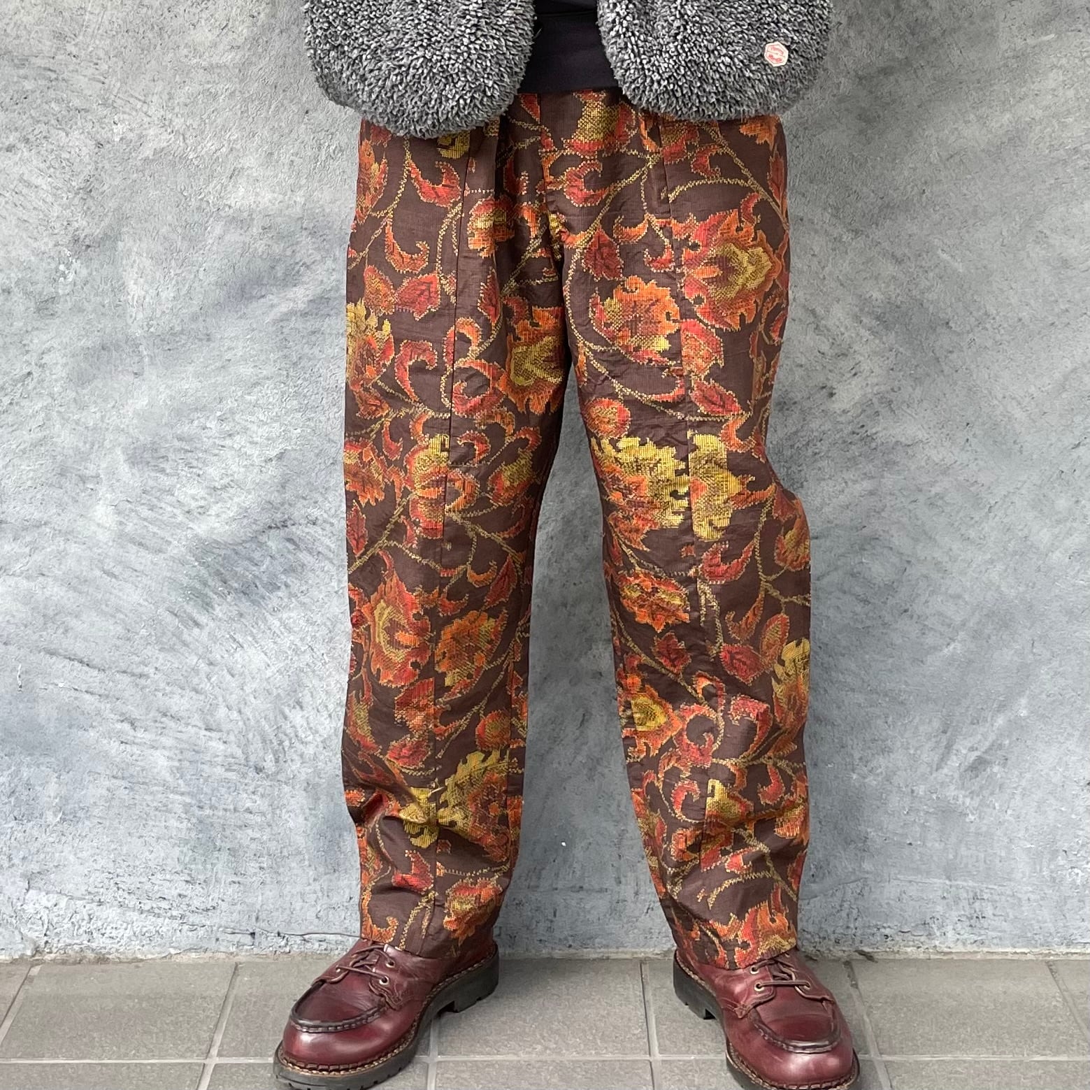 着物リメイクパンツ - kimono elastic waist pants