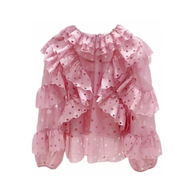 elegant frill blouse(Pink・White)