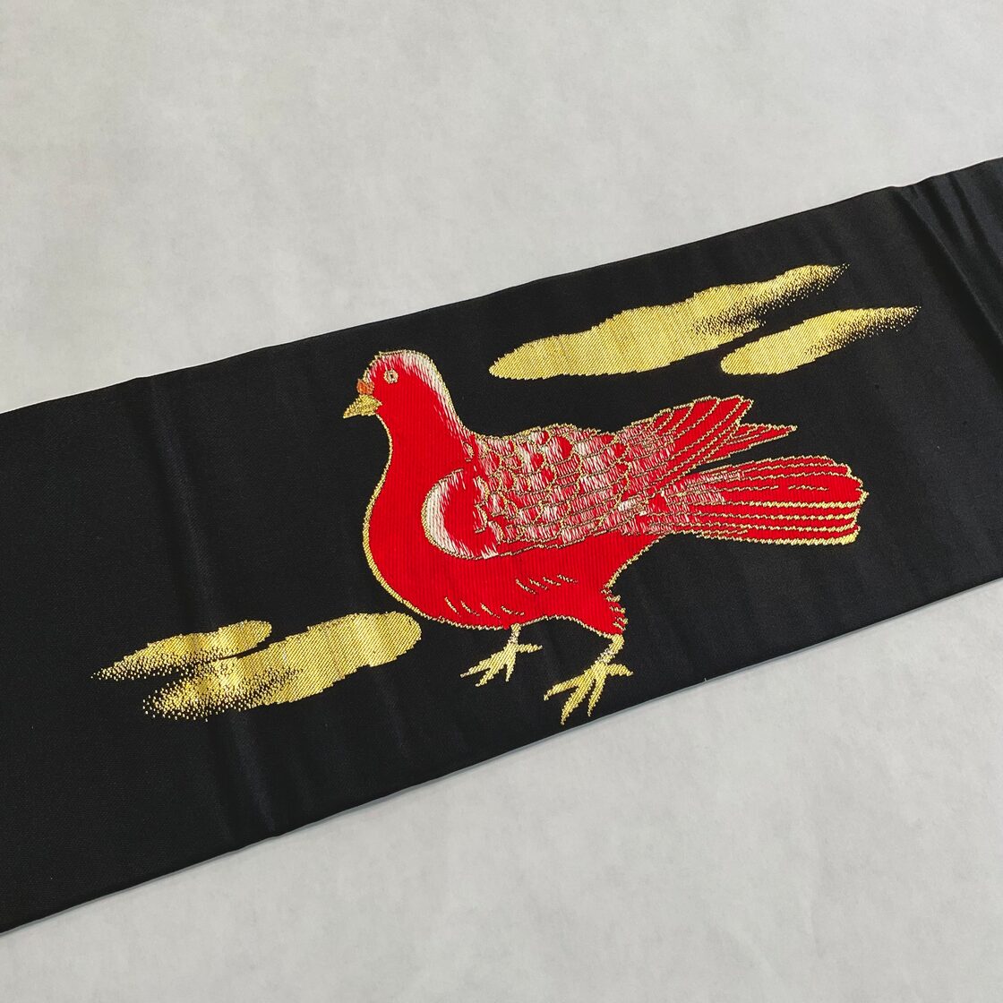 門出の鳩＊黒 ハト 織り模様 アンティーク名古屋帯 A626 | Pay ID