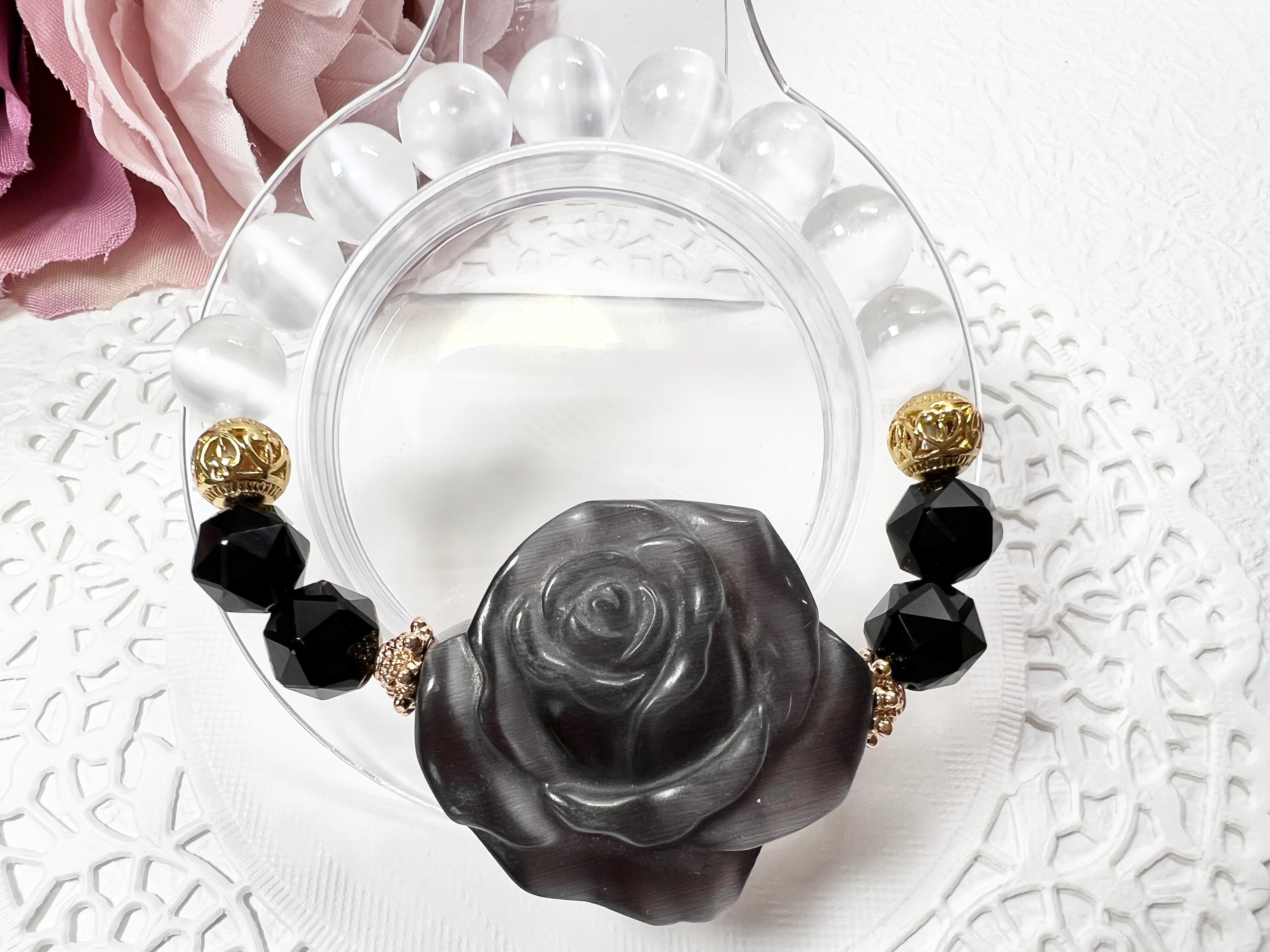 【キャッツアイ薔薇ブレスレット❁¨̮】◆送料無料◆天然石 パワーストーン