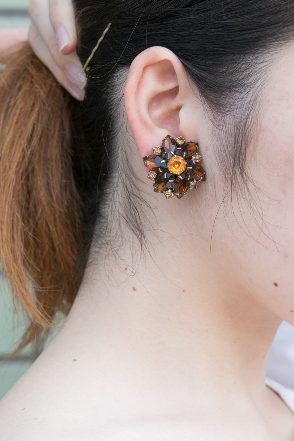 【Run Rabbit Run Vintage 】Brown glass earring